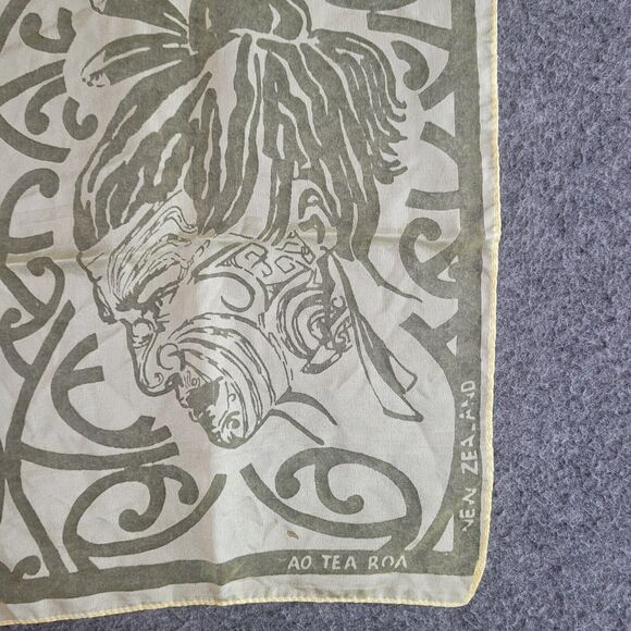 Vintage New Zealand Aotearoa Maori Art Yellow Sheer Chiffon Square Scarf 26x26 - Picture 4 of 7